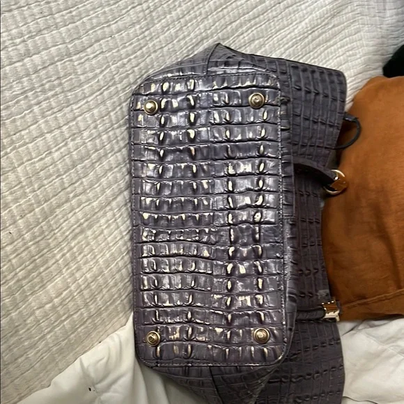 Croc-Embossed Leather Brahmin Purple Tote Bag - Picture 5 of 8